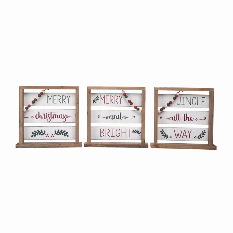 Transpac MDF Wood Slat With Bead Decor, Set Of 3, Assortment