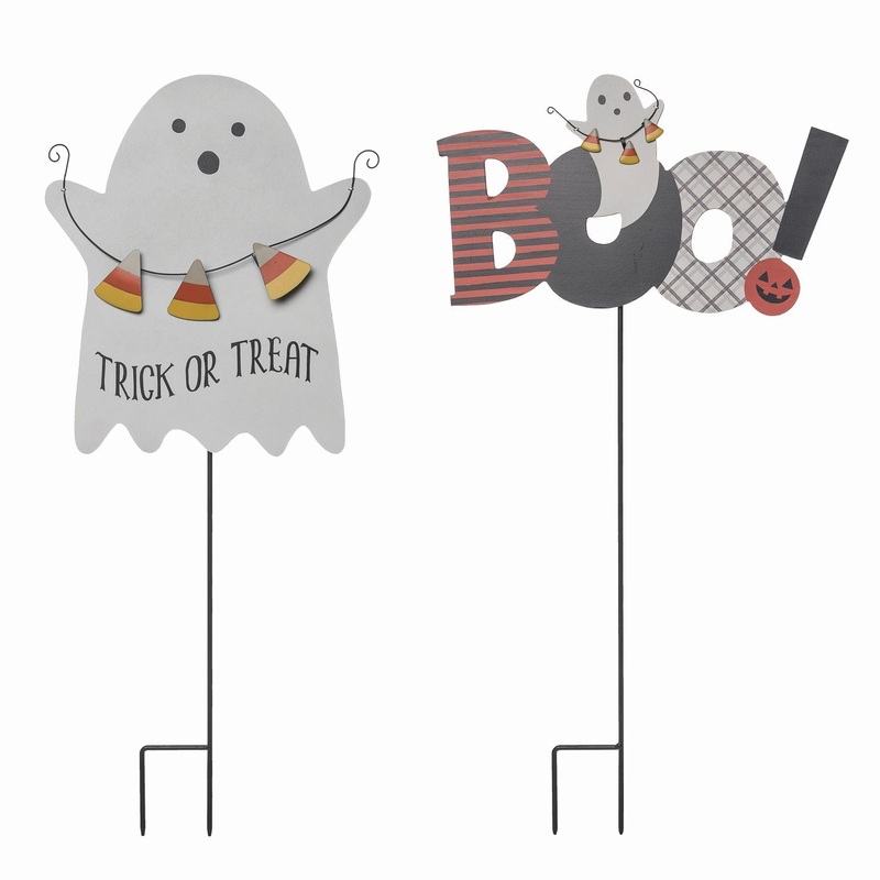 Transpac Metal Candy Corn Ghost Yard Stake, Set Of 2, Assortment