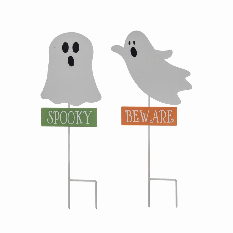 Transpac Metal Embossed Frightful Ghost Yard Stake, Set Of 2, Assortment