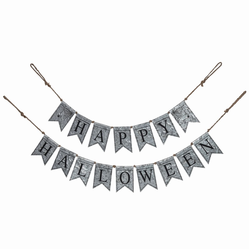 Transpac Metal Happy Halloween Banner, Set Of 2