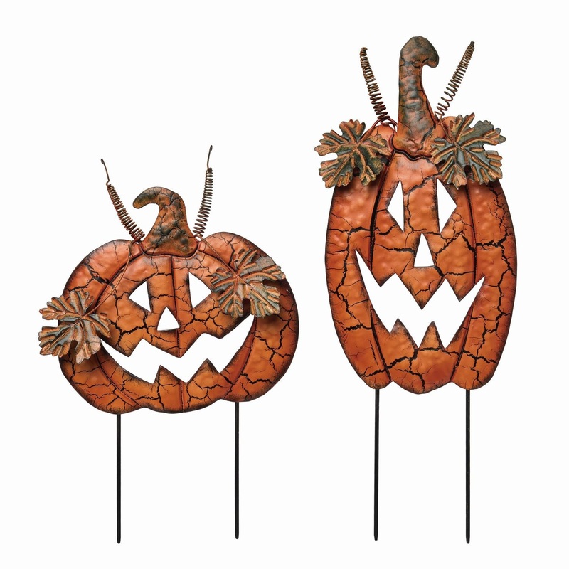 Transpac Metal Jack-O-Lantern Yard Stake, Set Of 2, Assortment