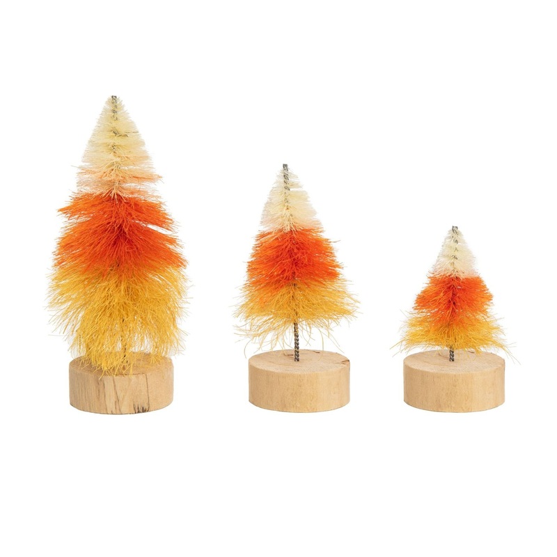 Transpac Plastic Candy Corn Bottle Brush Trees, Set Of 3