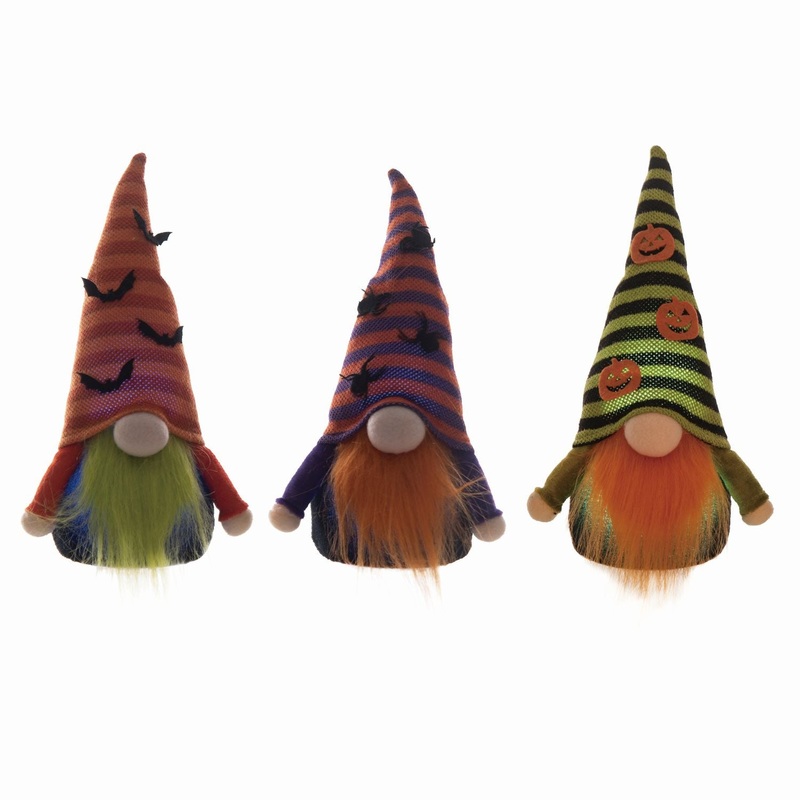 Transpac Plush Light Up Bat Hat Gnome Shelf Sitter, Set Of 3, Assortment