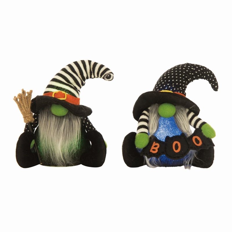 Transpac Plush Light Up Witch Gnome Sitter, Set Of 2, Assortment