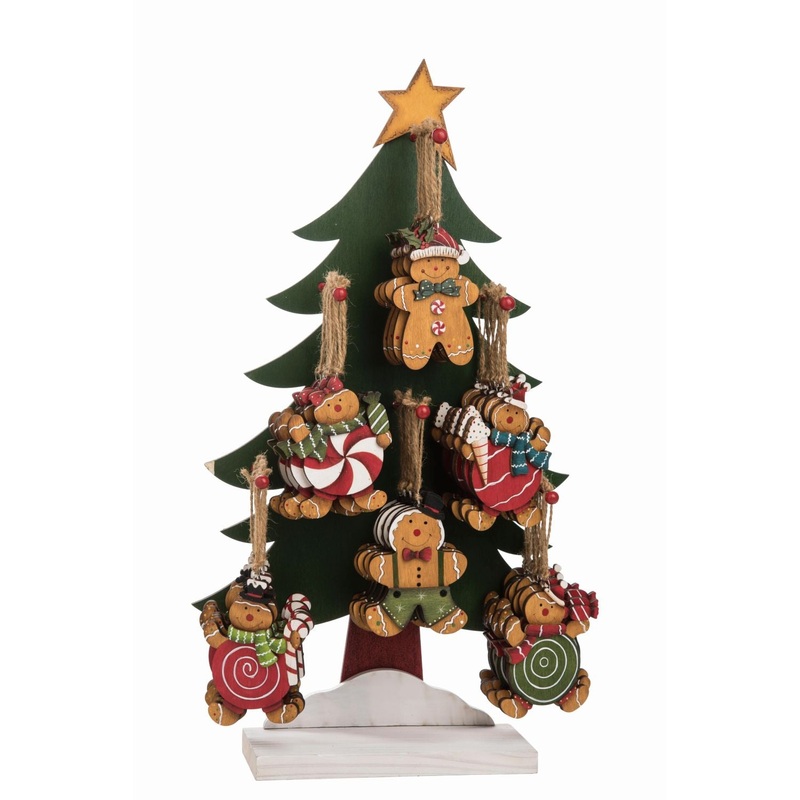 Transpac Plywood Gingerbread Ornaments With Display, Set Of 48