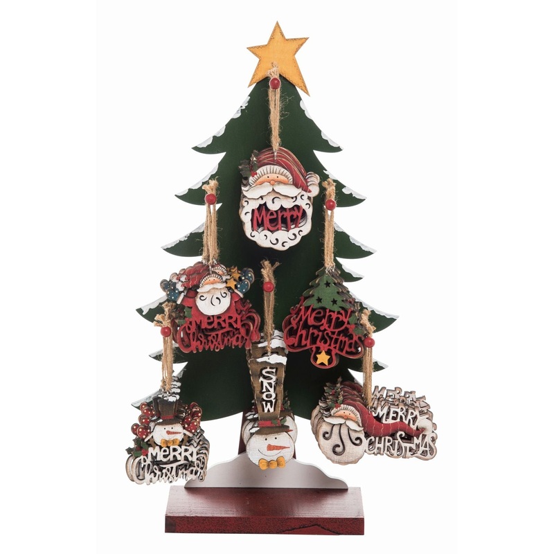 Transpac Plywood Snowman/Santa Ornament Display, Set Of 48