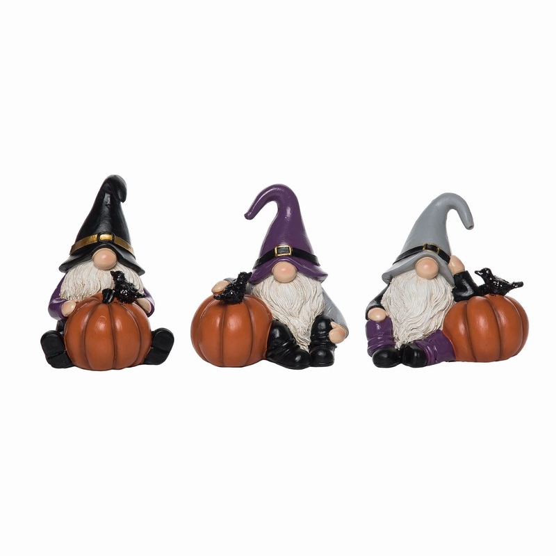 Transpac Resin Gnome & Pumpkin Figurine, Set Of 3, Assortment