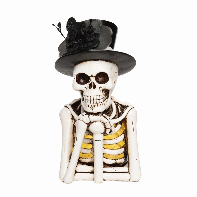 Transpac Resin Light Up Top Hat Skeleton Decor