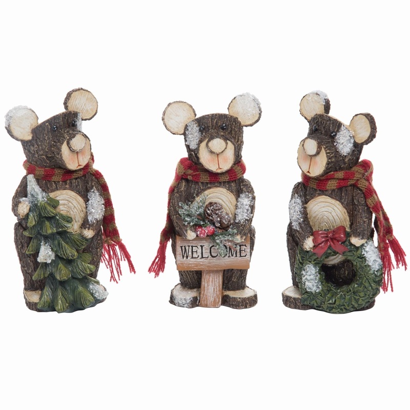 Transpac Resin Tree Stump Bear Figurine, Set Of 3, Assortment