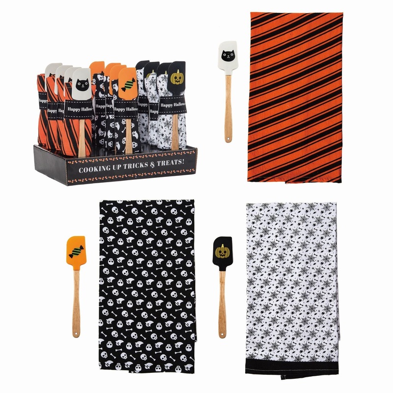 Transpac Silicone Halloween Spatula/Tea Towel Gift Set In Display, Set Of 12