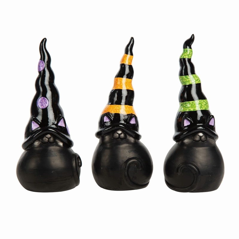 Transpac Terra Cotta Halloween Kitty Figurine, Set Of 3, Assortment