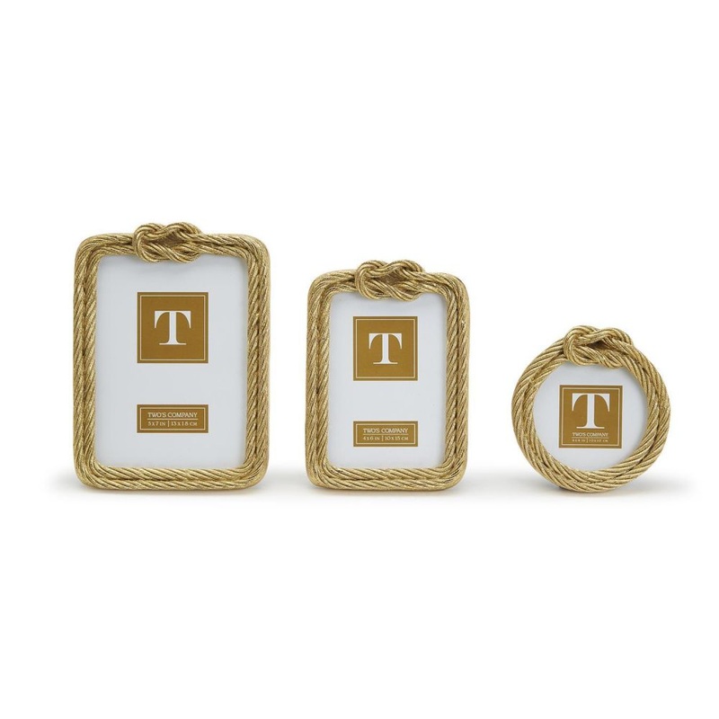 Two’s Company Golden Threads Set Of 3 Top Knot Rope Photo Frames with 3 Sizes