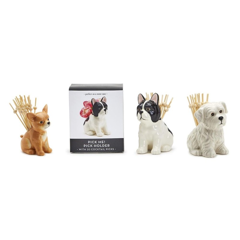 Two’s Company Pick Me Dog Pick Holder w/ 20 Picks in Gift Box Assorted 3 Designs