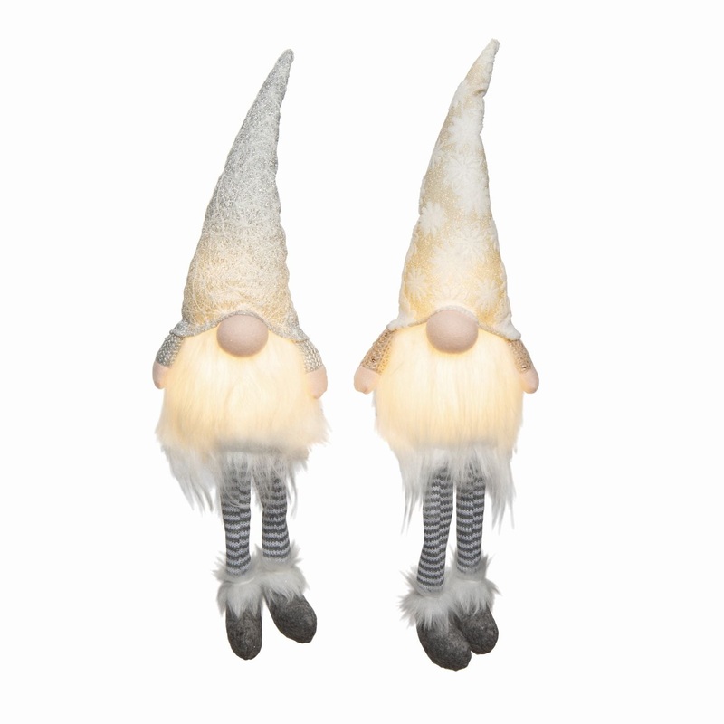 Plush Light Up Winter Wonderland Gnome Shelf Sitter W/ Long Legs, Set Of 2 Asst.