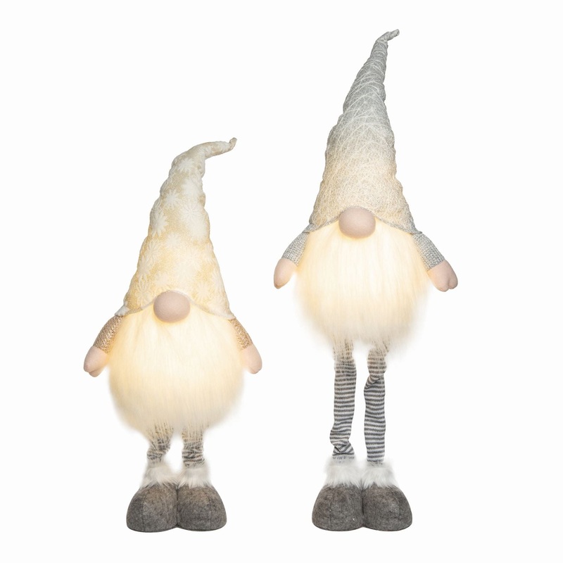Plush Telescoping Legs Light Up Winter Wonderland Gnome, Set Of 2, Asst.