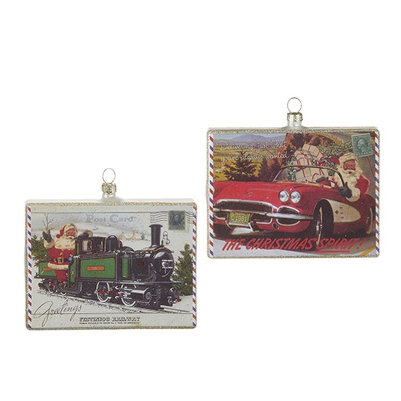 Raz Imports 2022 Destination Christmas 4.75 Vintage Postcard Ornament, 2 Asst
