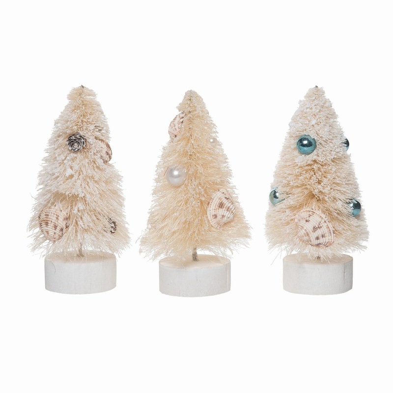Transpac Coastal Bottle Brush Tree Decor, Set Of 3, Assortment