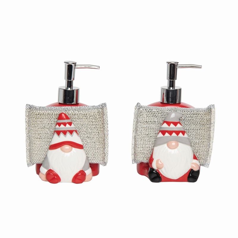 Transpac Dolomite Gnome Soap Dispenser/Sponge Holder, Set Of 2, Assortment