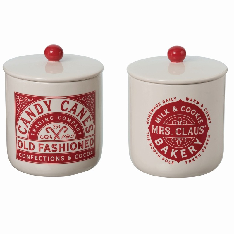 Transpac Dolomite North Pole Goodies Jar, Set Of 2, Assortment.
