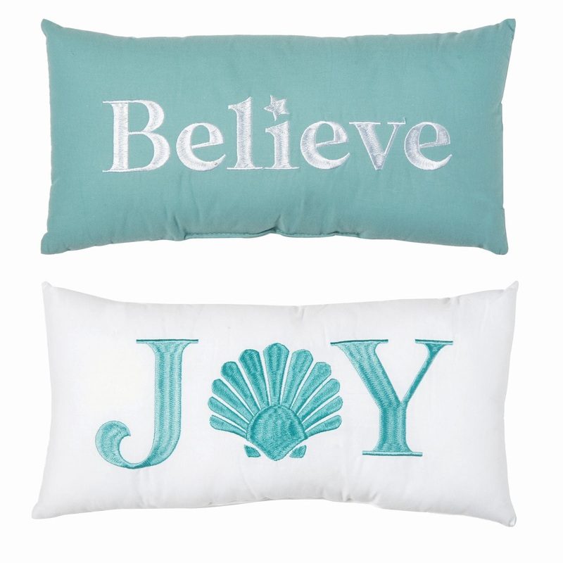 Transpac Fabric Embroidered Coastal Holiday Pillow, Set Of 2, Assortment