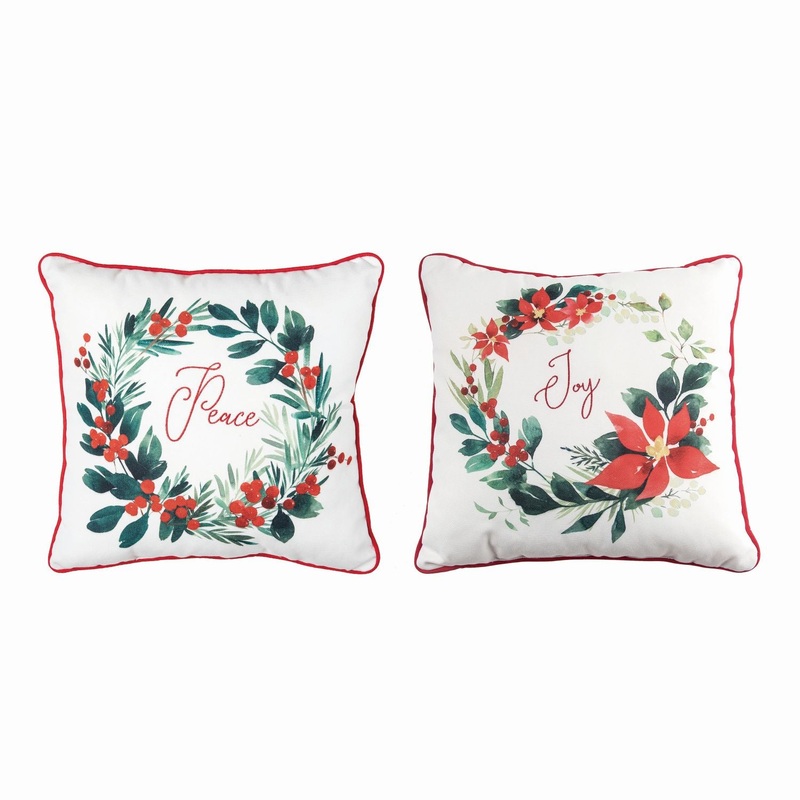 Transpac Fabric Embroidered Holiday Flourish Pillow, Set Of 2, Assortment
