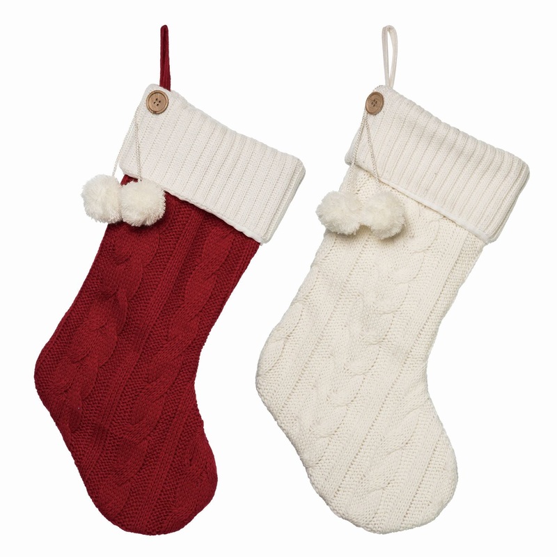 Transpac Fabric Knit Traditional Stocking, Set Of 2, Assortment