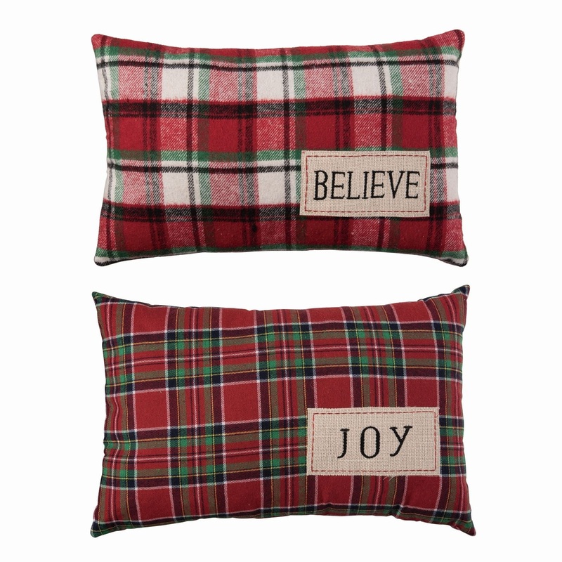Transpac Fabric Plaid Lumbar Pillow, Set Of 2, Assortment