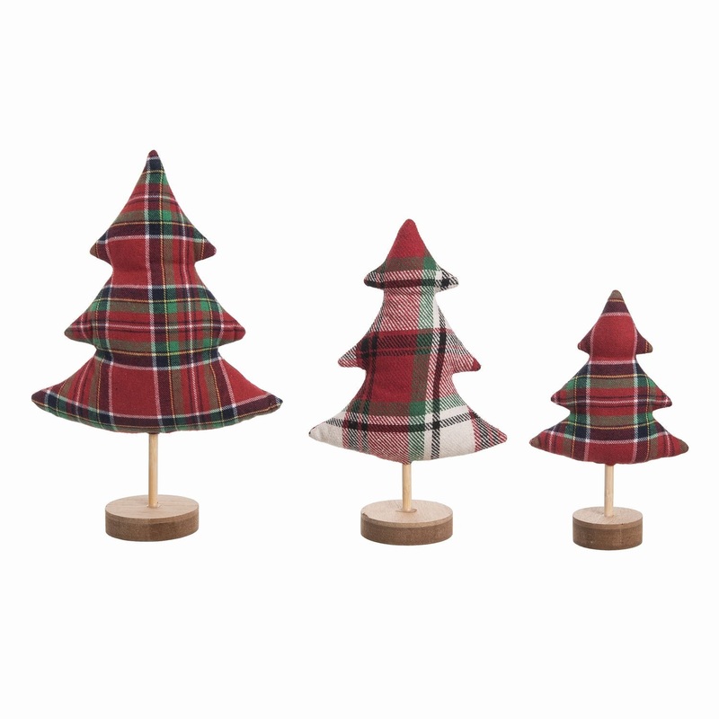 Transpac Fabric Plaid Trees, Set Of 3