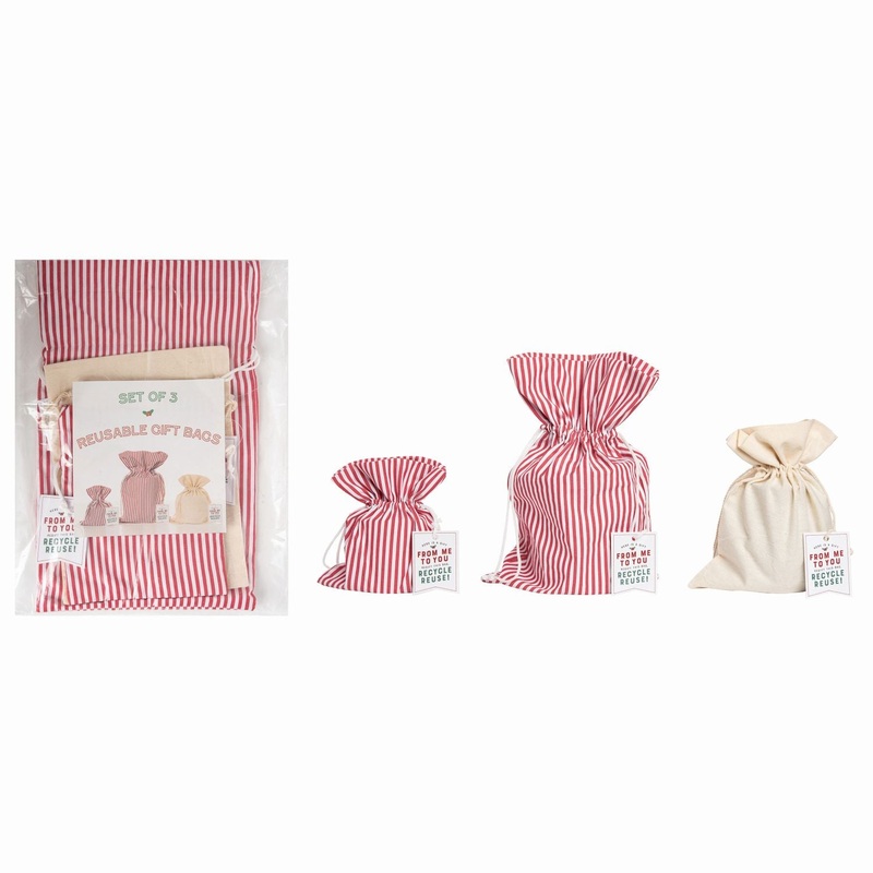 Transpac Fabric Reusable Gift Bags, Set Of 3