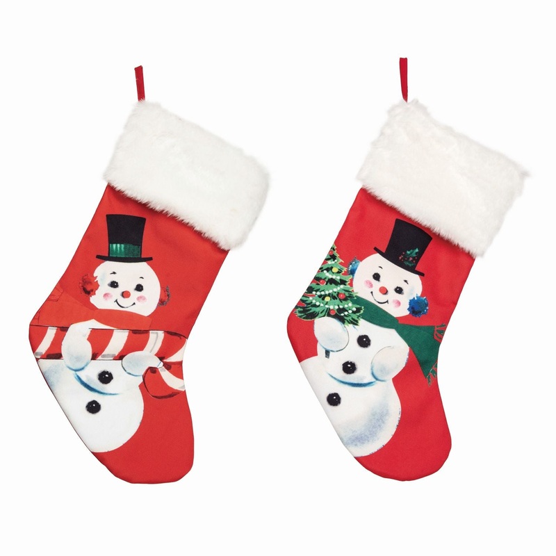 Transpac Fabric Snowman Printed Stocking, Set Of 2, Assortment