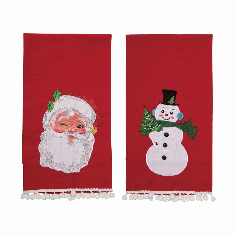 Transpac Fabric Snowman / Santa Tea Towel, Set Of 2, Assortment