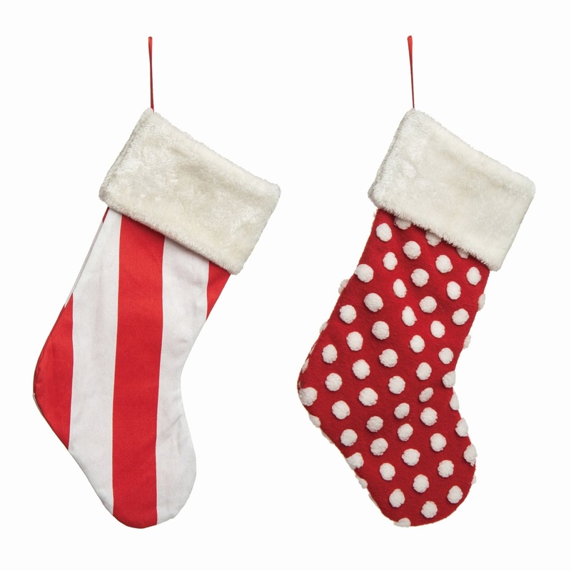 Transpac Fabric White & Red Stocking, Set Of 2, Assortment