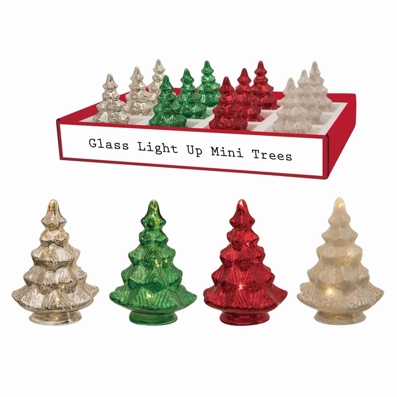 Transpac Glass Light Up Mini Trees In PDQ, Set Of 12