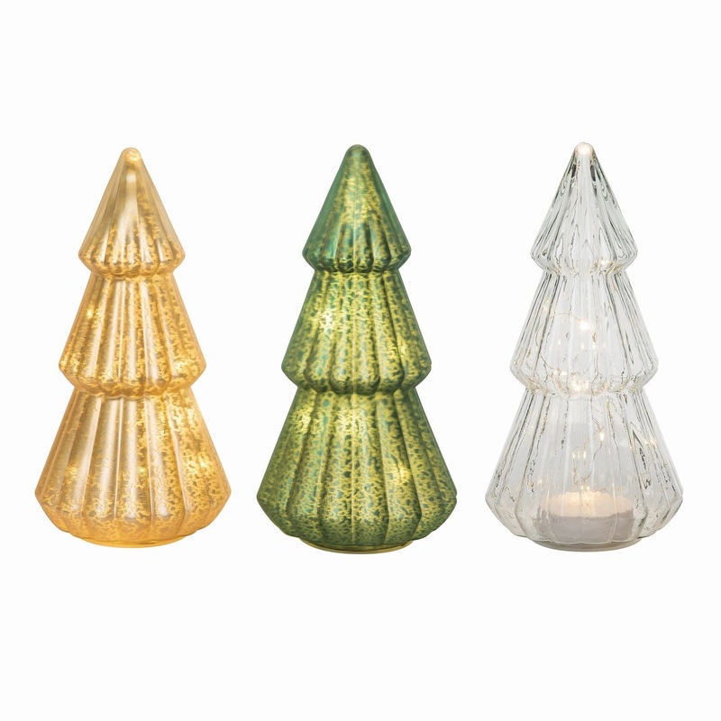 Transpac Glass Light Up Tree, Set Of 3, Assortment