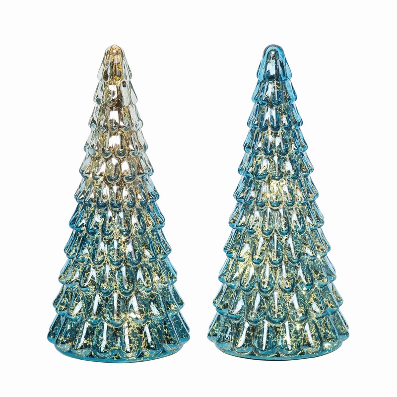 Transpac Light Up Glass Coastal Tree, Set Of 2, Assortment