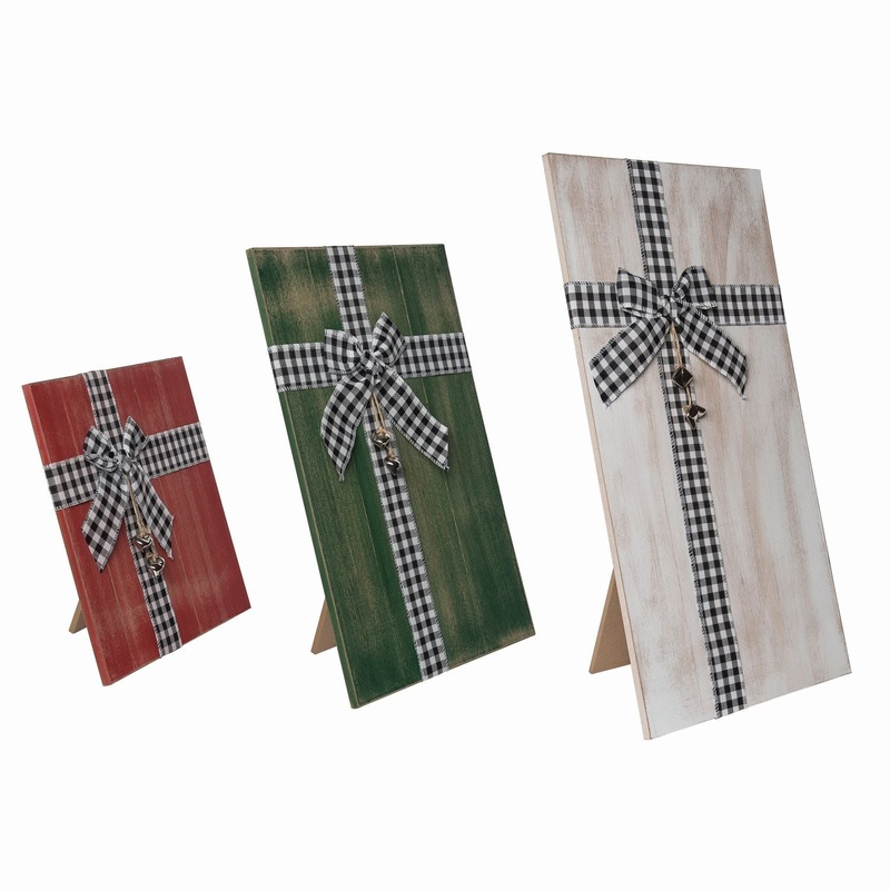 Transpac MDF Christmas Present Porch Decor, Set Of 3