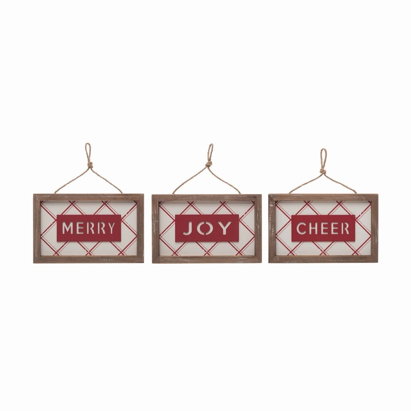Transpac MDF Plaid Ornament Decor, Set Of 3, Assortment