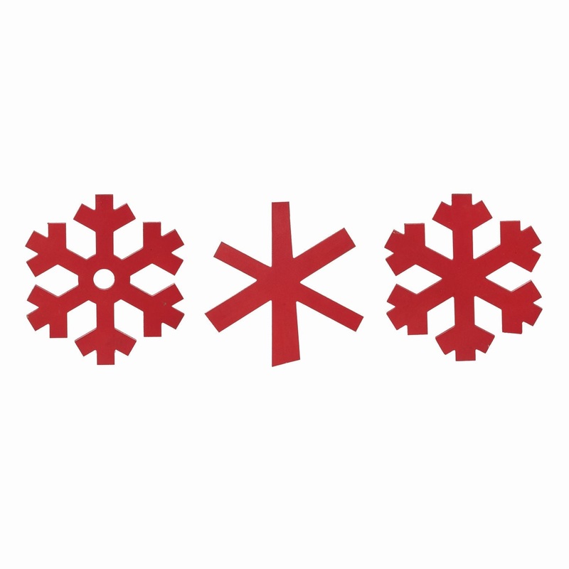 Transpac MDF Red Snowflake Wall Decor, Set Of 3, Assortment
