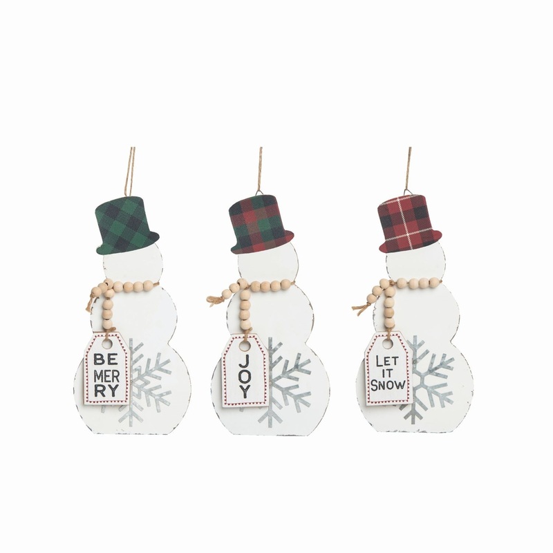 Transpac MDF Shaped Snowman Ornament, Set Of 3, Assortment