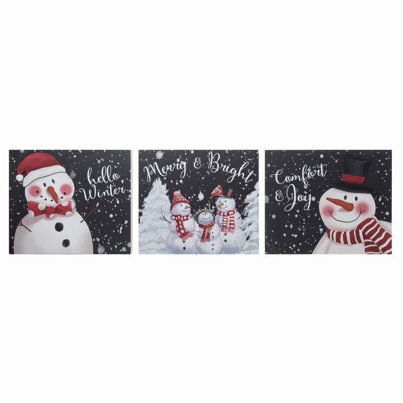 Transpac MDF Snowman Block Decor, Set Of 3, Assortment