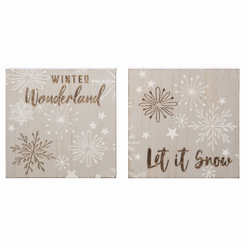 Transpac MDF Winter Wonderland Block Decor, Set Of 2, Assortment