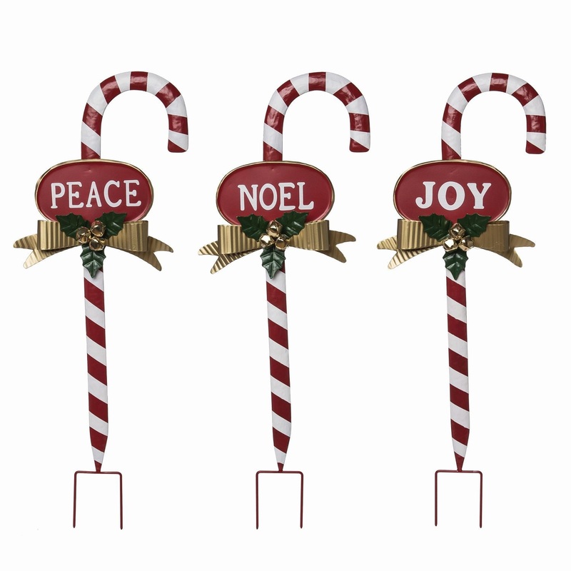Transpac Metal Candy Cane Yard Stake, Set Of 3, Assortment