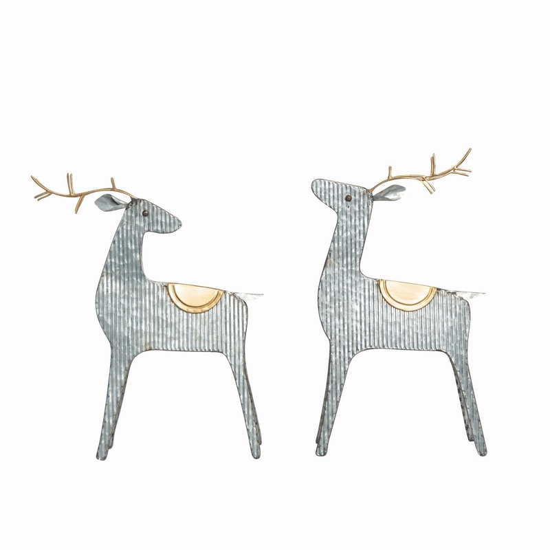 Transpac Metal Corrugated Reindeer Decor, Set Of 2, Assortment