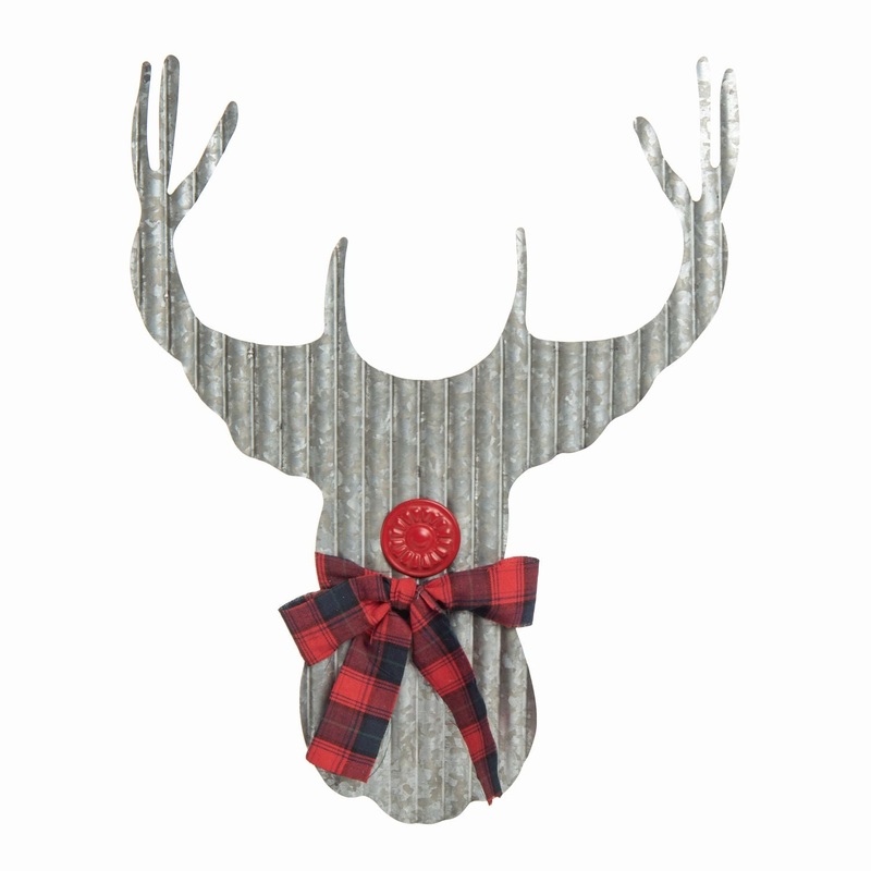 Transpac Metal Corrugated Reindeer With Scarf Wall Decor