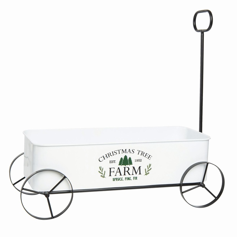 Transpac Metal Enamel Christmas Tree Farm Wagon