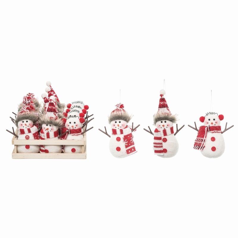 Transpac Mini Plush Snowman Ornament With Crate, Set Of 12