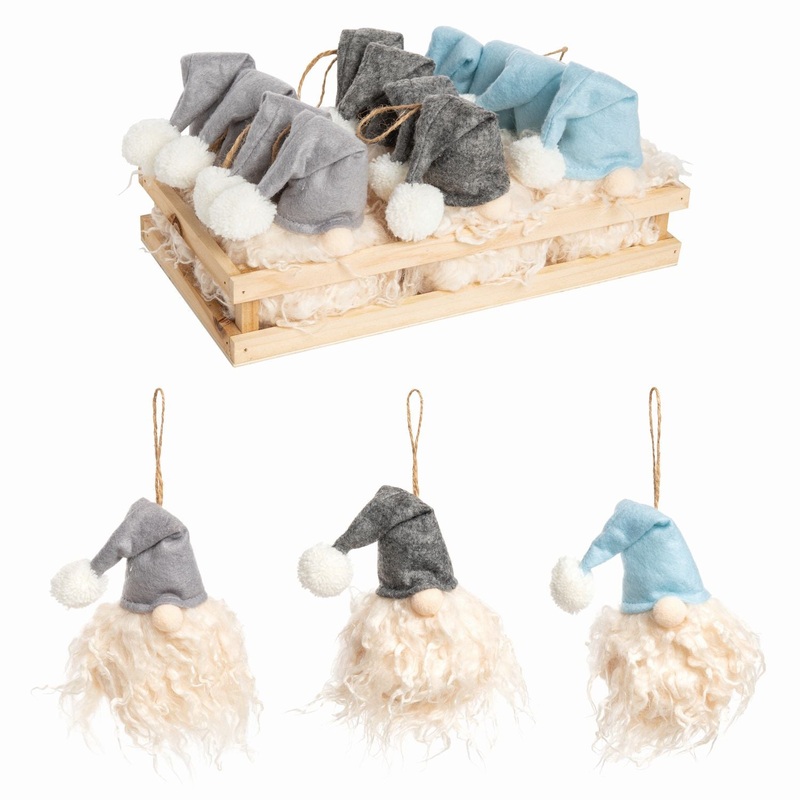 Transpac Plush Big Beard Gnome Ornaments In Display, Set Of 12