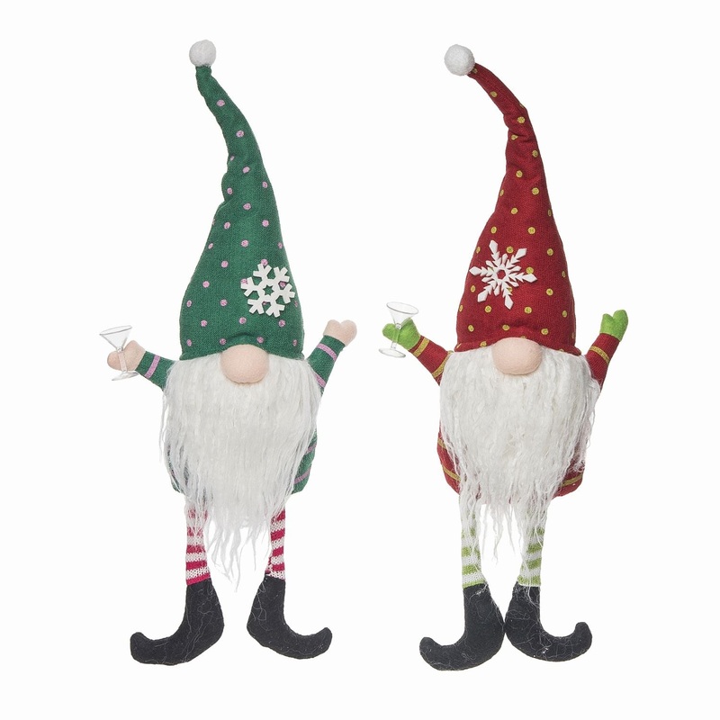 Transpac Plush Cocktail Gnome Sitter, Set Of 2, Assortment