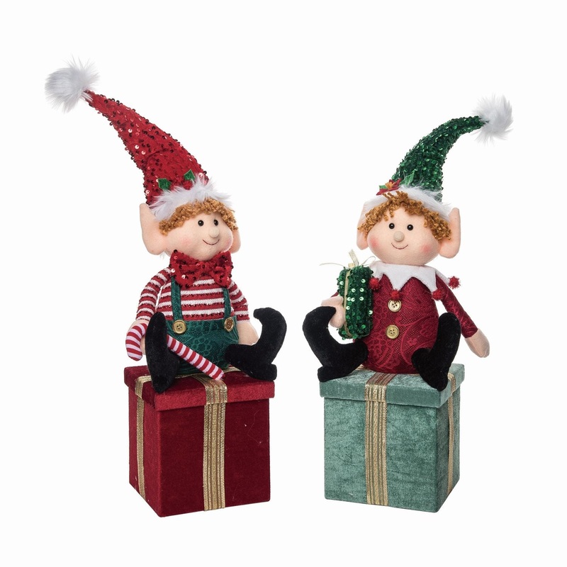 Transpac Plush Elf Sitter With Box, Set Of 2, Assortment
