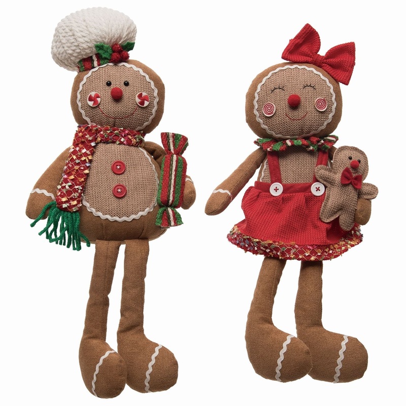 Transpac Plush Gingerbread Shelf Sitter, Set Of 2, Assortment